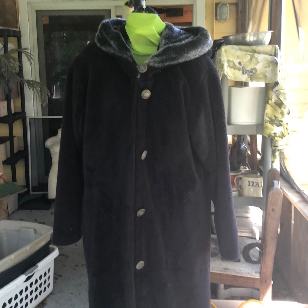 METROPOLIS full hood coat fleece blk  lined MED LS